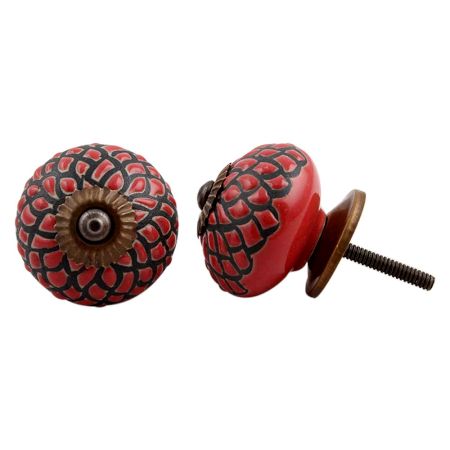 Red Black Etched Floral Knob